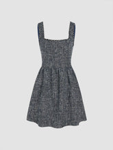 Tweed U-neckline Solid Mini Dress