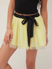 Mesh Mid Rise Bowknot Tulle Mini Skirt