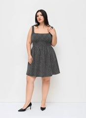Tweed U-neckline Solid Mini Dress Curve & Plus