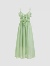 Chiffon V-neck Ruffle Lettuce Trim Knotted Maxi Dress