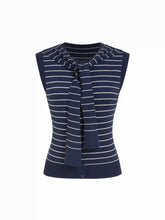 Knit Striped Button Through Top With Scarf