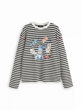 Cotton-blend Bunny Graphic Round Neckline Striped Oversized Tee