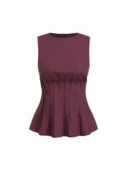 Cotton Ruched Peplum Tank Blouse