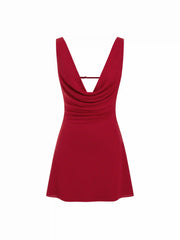 High Stretch V-neck Backless A-line Mini Dress