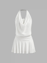 Cotton-blend Cowl Halter Neckline Ruched Mini Dress