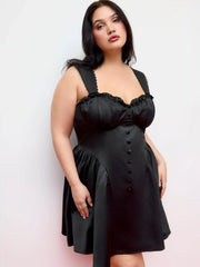 Satin Sweetheart Ruched Lace Up Tank Mini Dress Curve & Plus