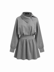 Asymmetrical Neckline Ruched A-Line Mini Dress
