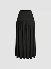 High Rise Ruffle Solid Pocket Maxi Skirt