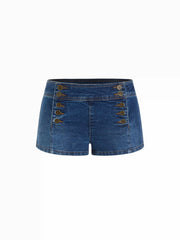 Denim Low Rise Botton Detail Shorts