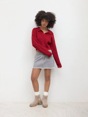 Knitted Polo Collar Solid Sweater