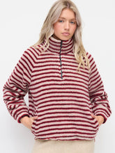 Fleece Stand Collar Long Sleeve Stripe Oversized Sweatshirt