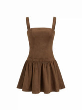 Suede Ruffle Hem Bowknot Cami Mini Dress