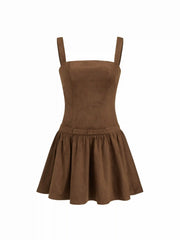 Suede Ruffle Hem Bowknot Cami Mini Dress