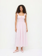 Cotton-blend Ruched Ruffle Sleeve Shirred Milkmaid Maxi Dress