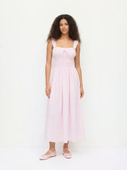 Cotton-blend Ruched Ruffle Sleeve Shirred Milkmaid Maxi Dress