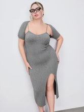 Knitted Solid Split Midi Dress & Short Sleeve Shrug Curve & Plus