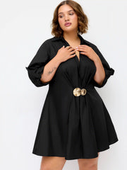 Cotton-blend V-neck Shell Metal Detail Mini Dress Curve & Plus