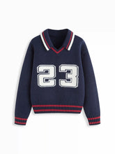 23 Knit Collar V-neck Long Sleeve Contrasting Binding Top