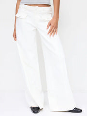 Denim Low Rise Button Wide Leg Jeans