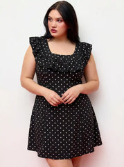Polka Dot Square Neck Ruffled A-line Mini Dress Curve & Plus