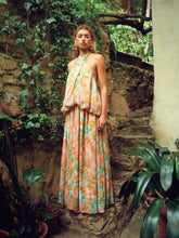 Chiffon Tie Dye V-neck Backless A-line Maxi Dress