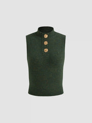Wool-blend Knit High Neck Metal Button Tank Top