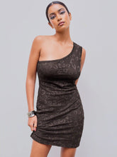 Mesh Asymmetrical Neck Solid Mini Dress