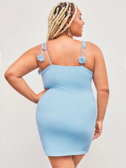 Mesh Square Neck 3D Flower Ruched Mini Dress Curve & Plus