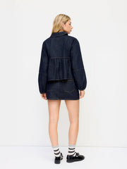 Denim Peter Pan Collar Button Oversized Jacket