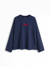 Cotton-blend Fish Embroidery Round Neckline Long Sleeve Oversized Tee
