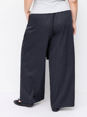 Mid Rise Stripe Wide Leg Trousers With Belt Curve & Plus