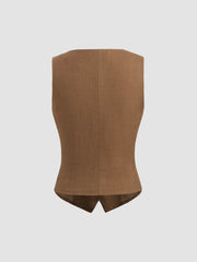V-neck Solid Button Vest