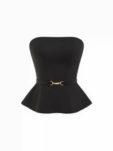 Cinched Waist Metal Detail Belted Bandeau Top