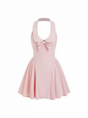 Sailor Collar Bow Front Cinched Waist Mini Dress