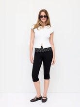 Cotton-blend Low Rise Polka Dot Fold Over Tapered Capri Trousers