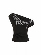 Chain Graphic Asymmetrical Neck Cropped Tee