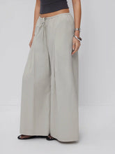 Cotton-blend Low Rise Drawstring Wide Leg Trousers