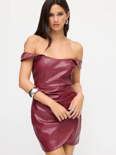 Faux Leather Off-shoulder Wrap Ruched Mini Dress