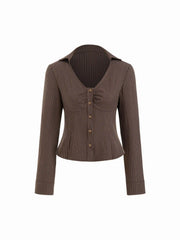 V-Neck Striped Ruched Front Blouse