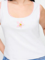 Cotton-blend Floral Beading Tank Top Curve & Plus
