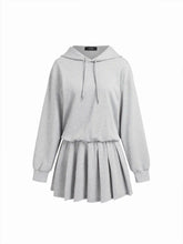 Hooded Drawstring Pleated Sweatshirt Mini Dress