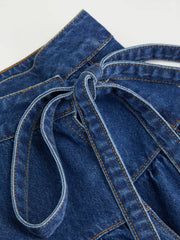 Denim Mid Rise Wrap Tie Side Midi Skirt Curve & Plus