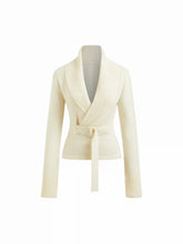Knit Collar V-neck Cinched Waist Cardigan With Belt