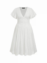 Cotton Floral Embroidery V-neck Ruffle Sleeve A-line Maxi Dress Curve & Plus