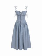 Cotton-blend Gingham Ruched Bowknot Strappy A-line Maxi Dress