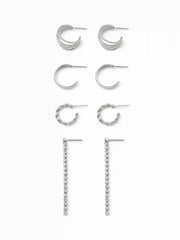 4 PAIRS TWISTED & RHINESTONE HOOP EARRINGS SET