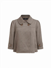 Jacquard Peter Pan Collar Houndstooth Three-quarter Length Sleeve Oversized Blouse