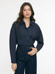 Cotton-blend Collar Ruched Long Sleeve Bodysuit