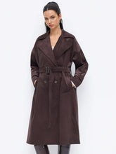 Corduroy Notched Collar Double Breasted Trench Coat With Belt