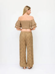Lace Floral Mid Rise Elastic Waist Balloon Trousers